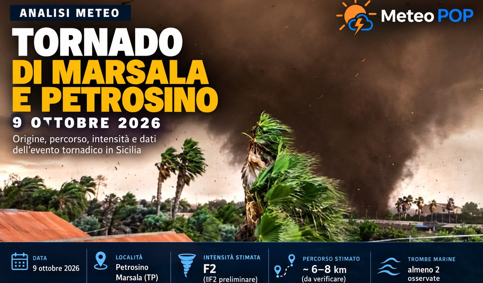 Tornado di Marsala e Petrosino del 9 ottobre 2026: analisi, origine, percorso e stima dell’intensità