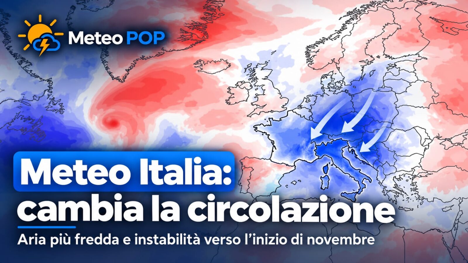 Mappa meteo dell'Italia con aria fredda e piogge tra 1 e 2 novembre