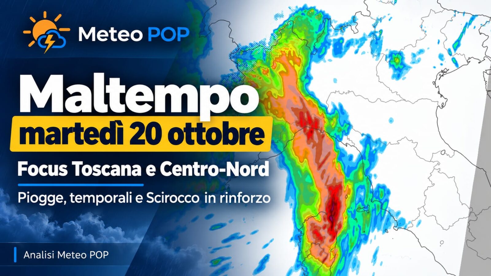 Maltempo martedì 20 ottobre: piogge e temporali al Centro-Nord, Toscana tra le regioni da seguire